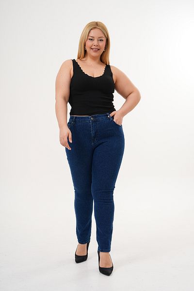 JANSO GROUP - PANTALON DE DENIM ALBASTRU ÎNCHIS MĂRIME MARE PENTRU FEMEI