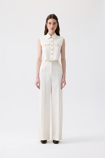 rue. High Waist Stretch Stitched Ecru Trousers