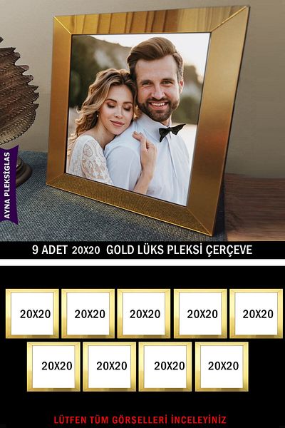 yhfoto 9 Pieces 20X20 Gold Plexiglass Square Frame Luxury Mirror
