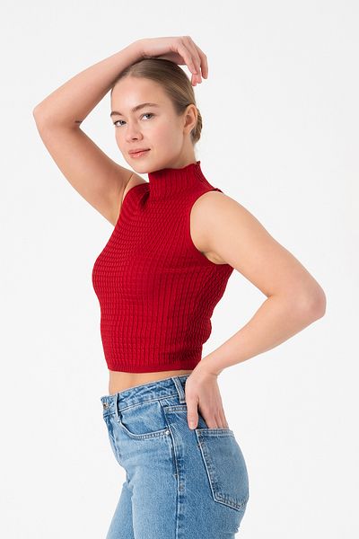 Merry Rise Summer Women's Red Knitwear Crop Blouse