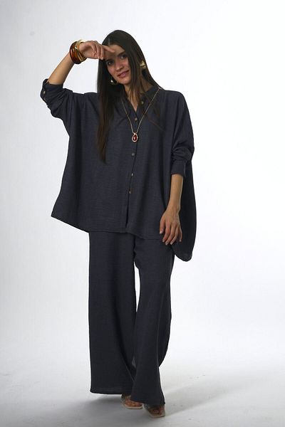 ABBRA Women's Cotton Judge Collar Elastic Waist Summer Suit
