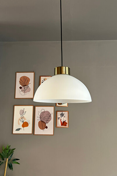 Bamyum Perry Beyaz Cam Tekli Avize Plafonyer Başlık Retro Sarkıt Lamba Restor...