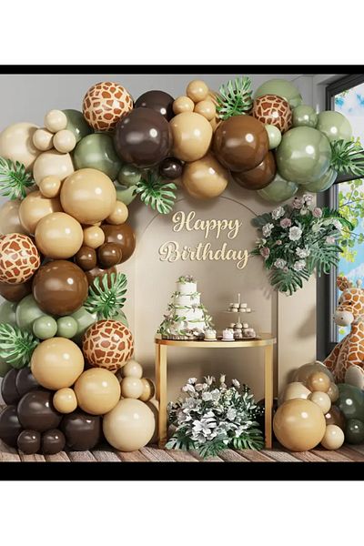 Çemrek Süs Parti Giraffe Patterned Balloon Mold Green Milk Coffee Caramel Sea Sand Balloon Chain Set of 100