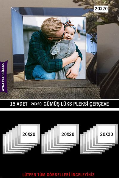 yhfoto 15 Pieces 20X20 Silver Mirror Plexi Frame - Luxury Plexiglass Frame - Silver Frame - Square Frame