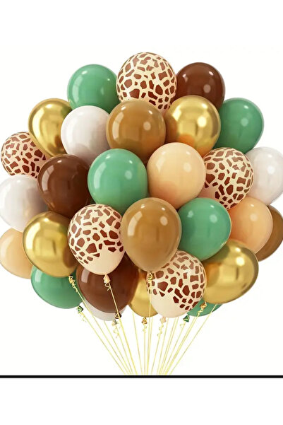 Çemrek Süs Parti Zürafa Desenli Balon Kahverengi Çöl Kumu Sütlü Kahve Gold Kr...