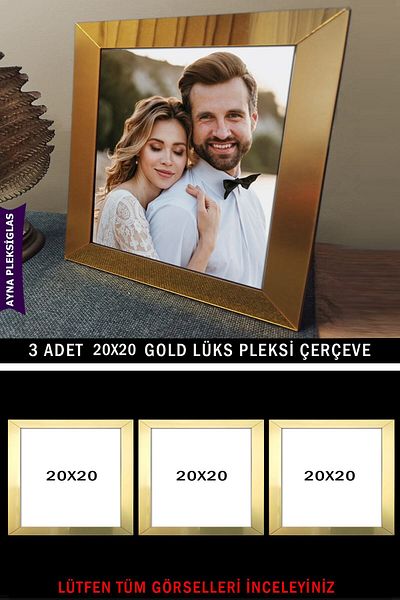 yhfoto 3 Pieces 20X20 Gold Plexi Frame - Luxury Gold Square Frame