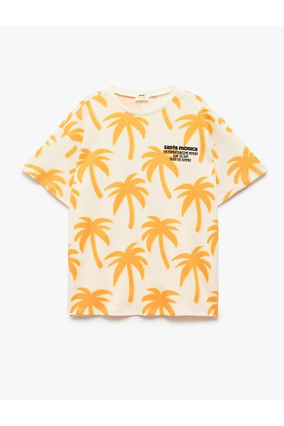 Koton Palm Printed Crew Neck Short Sleeve Cotton T-Shirt