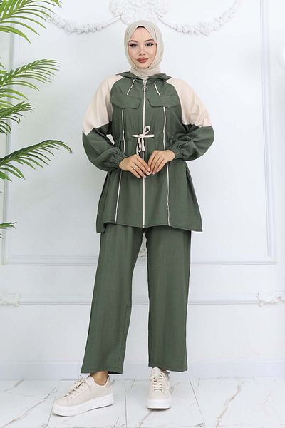 benguen Ριγέ κοστούμι με ζώνη Khaki 4737