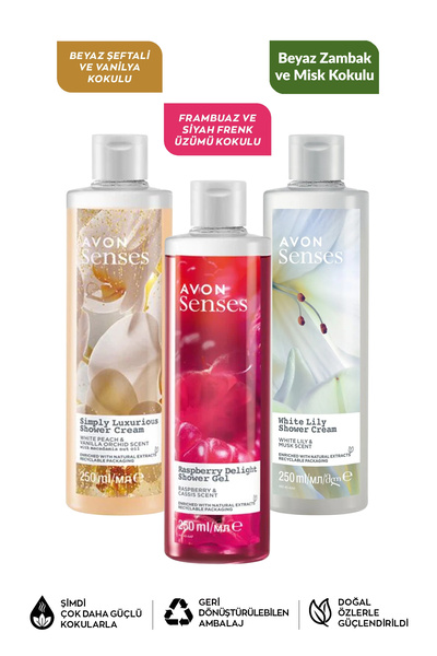 AVON White Lily Peach Vanilla Orchid Raspberry Currant Scented Shower Gel Pack