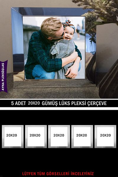 yhfoto 5 Pieces 20X20 Silver Mirror Plexi Frame - Luxury Plexiglass Frame - Silver Frame - Square Frame