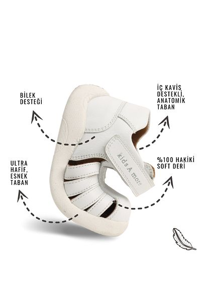 kids A more Winco Baby Girl and Boy Single Velcro Leather Soft First Step Sandals White
