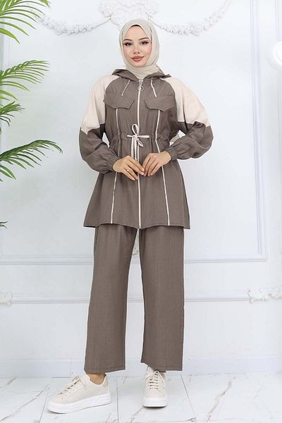 benguen Tie Waist Striped Suit Mink 4737