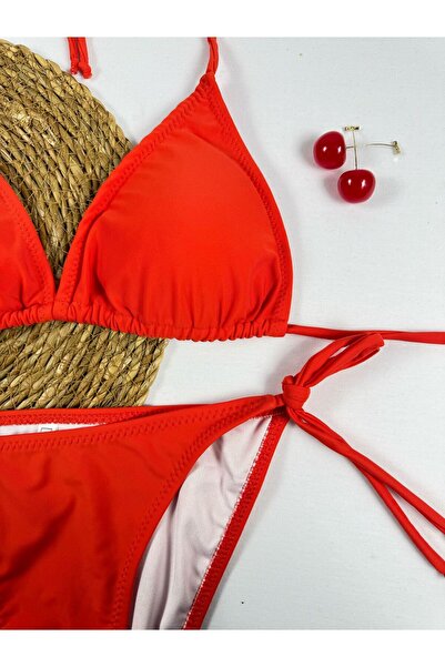 FUNELLA Πορτοκαλί τρίγωνο κομψό σετ μπικίνι με λουράκια