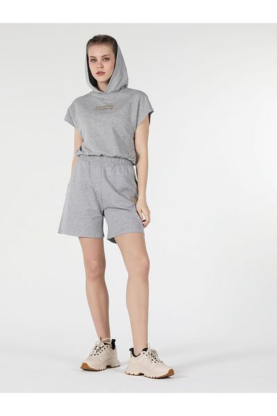 Colin's Regular Fit Hooded Printed Women's Gray Sweatshirt