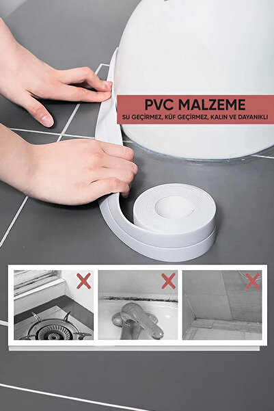 Askımo Su Sızdırmaz Banyo Mutfak Pvc Kapı Pencere Kenar Bandı 3.2 Mt Beyaz Tuvalet Duşakabin Küvet Bant