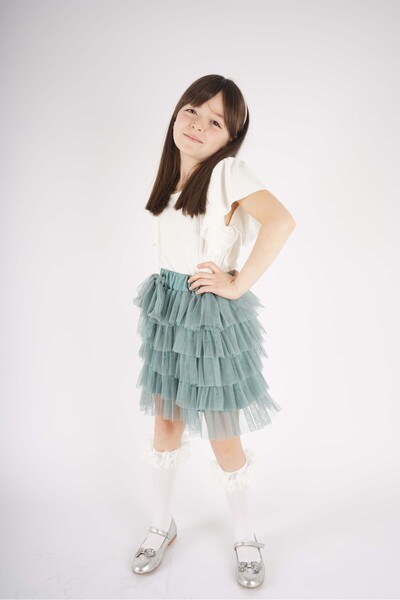 MİNİKO KİDS GIRL'S 23 APRIL TULLE SKIRT SHORT SLEEVE DOUBLE SET