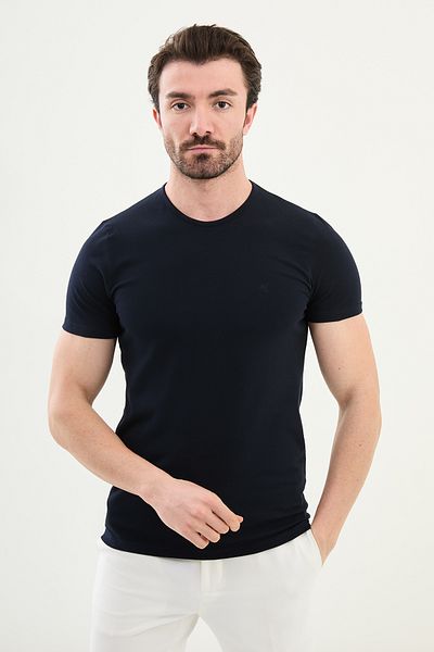 Mcr Plain Super Slim Fit Crew Neck Basic Men's T-Shirt Dark Navy - 36362.17Y