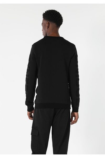 Colin's Pulover negru pentru bărbați, cu gât rotund, jacquard