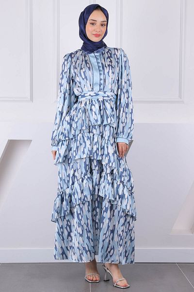İmajButik Φούστα με πράσινο σχέδιο μέντας Σατέν φόρεμα με στρώσεις