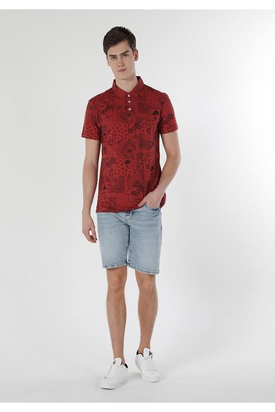 Colin's Regular Fit Polo Neck Printed Men's Brown Short Sleeve T-Shirt