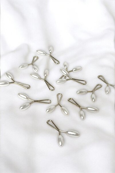 Loggia Scarf Shawl Clip White 12 Pieces Barley Model Clips - Women's Hijab Accessory Needle