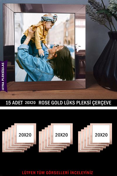 yhfoto Rose Gold Mirror Plexi Frame - 15 Pieces 20X20 Luxury Rose Frame