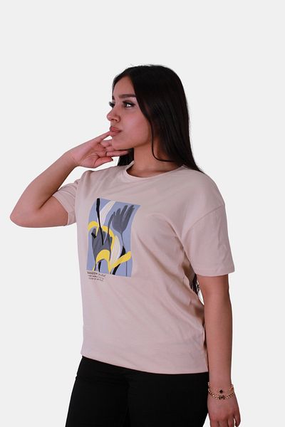 trender Tricou de damă bej cu imprimeu floral