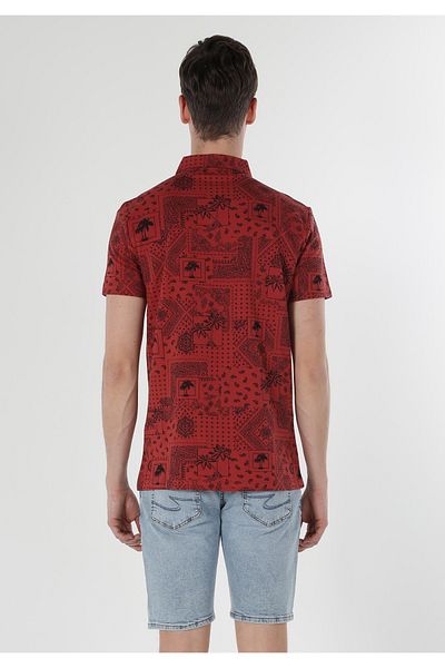 Colin's Regular Fit Polo Neck Printed Men's Brown Short Sleeve T-Shirt