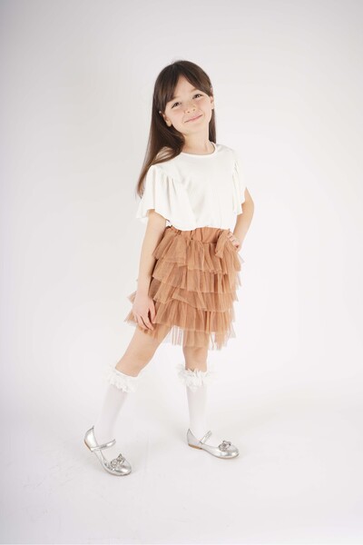 MİNİKO KİDS GIRL'S 23 APRIL TULLE SKIRT SHORT SLEEVE DOUBLE SET