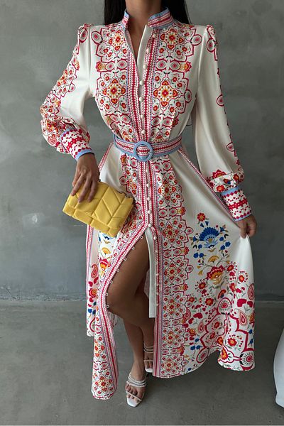 Neşeli Butik Women's Patterned Button Detailed Design Dress Nbms42122