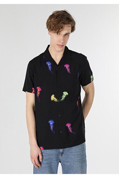 Colin's Сорочка з регулярним кроєм, коміром з накладкою та коротким рукавом, чорна, для чоловіків