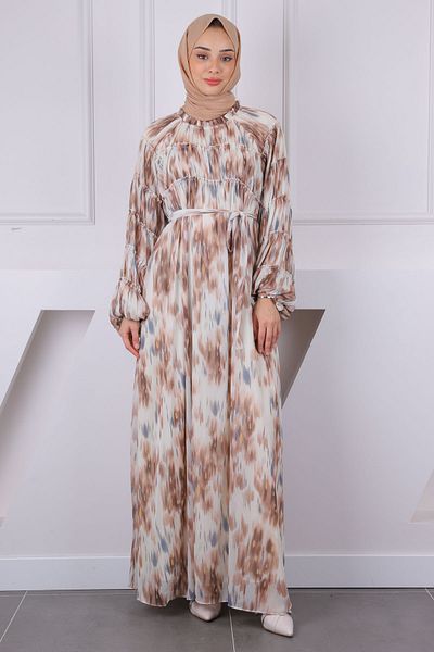 İmajButik Φόρεμα σιφόν με μοτίβο με ζώνη βιζόν