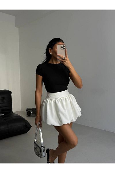 vuvutasarım Fusta mini pentru femei cu detaliu balon de sezon nou și talie elastică 52202026