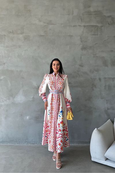 Neşeli Butik Women's Patterned Button Detailed Design Dress Nbms42122