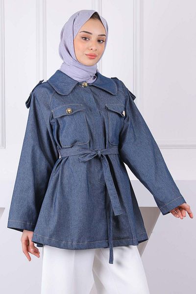 İmajButik Σκούρο μπλε μπουφάν με διπλή τσέπη