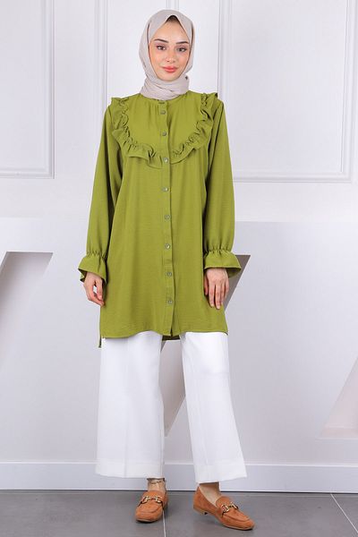 İmajButik Λαδιό πράσινο μπροστινό βολάν Ayrobin τουνίκ