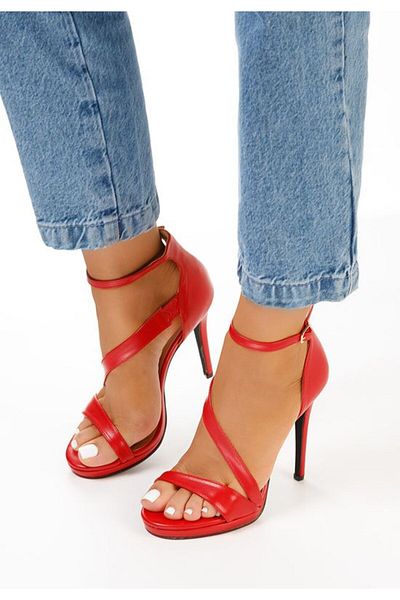 B T Shoes Ribera red thin heel sandals