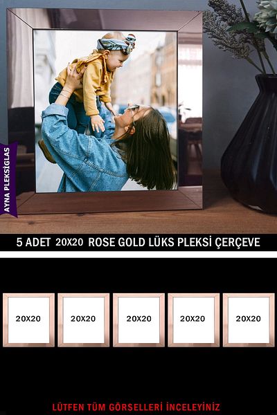 yhfoto Rose Gold Mirror Plexi Frame - 5 Pieces 20X20 Luxury Square Frame
