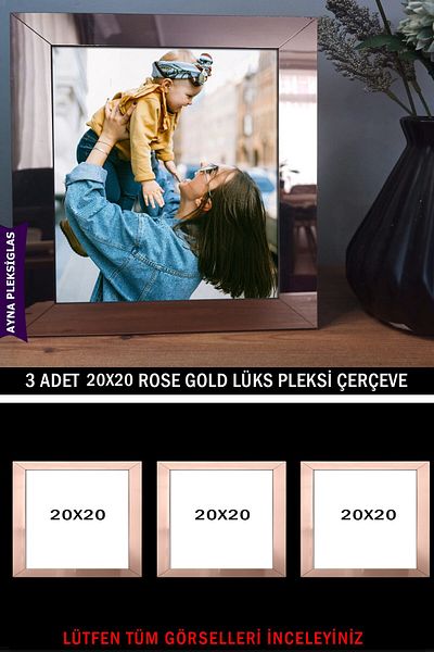 yhfoto 3 Pieces 20X20 Rose Gold Mirror Plexi Frame - Luxury Plexiglass Frame - Rose Frame - Square Frame
