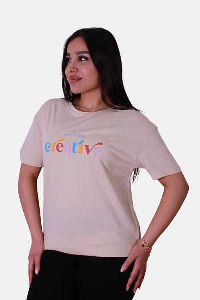 trender Tricou de damă bej cu imprimeu creativ