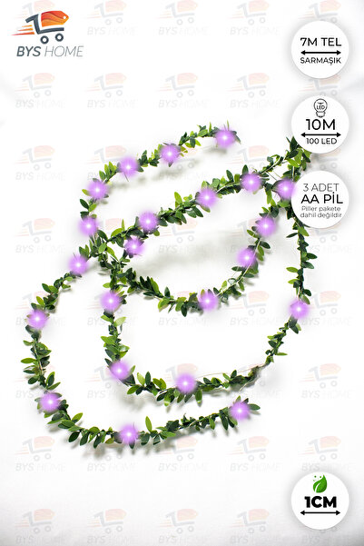 BYSHOME Dekoratif 7 Metre Yapay Yapraklı Tel Şeritli Sarmaşık + 10 Metre Peri...