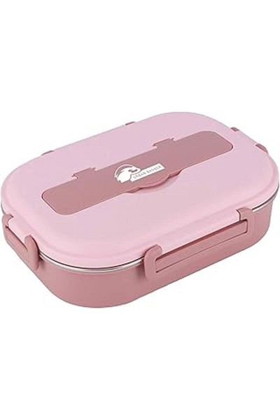Mu Art Ahşap Urban Badger 304 Stainless Steel Pink Lunchbox 1000 ml and 1 Steel Spoon, Durable Camping Equipment