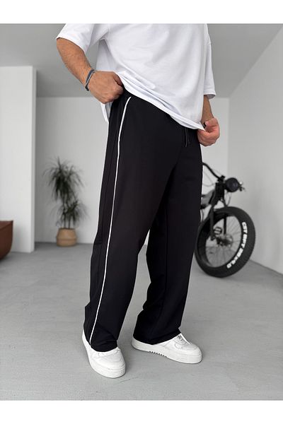 BYBASICMAN Black Authentic Embroidered Pipe Leg Sweatpants Pm-009