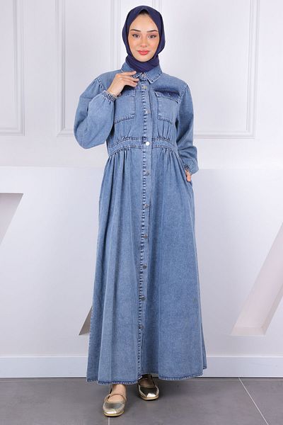 İmajButik Μπλε τζιν φόρεμα τσέπης