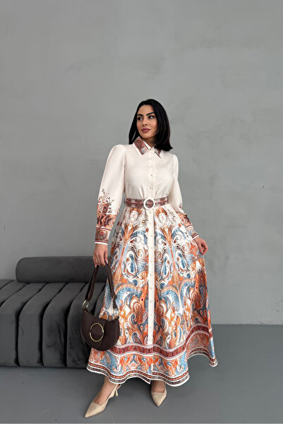 Neşeli Butik فستان قميص بتصميم منقوش للنساء NBMS2501