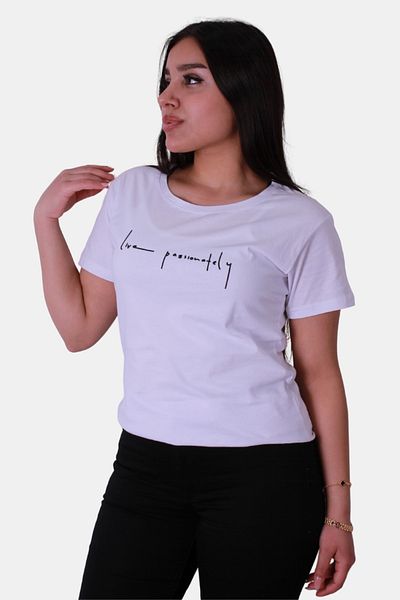 trender Γυναικείο μπλουζάκι Live Passionately Print Relaxed Fit Λευκό