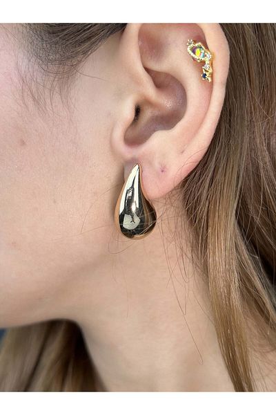 Neon Takı by Atalay Receptivity Tag, Drop Bottega, Piece Steel Earrings (Gold Color)