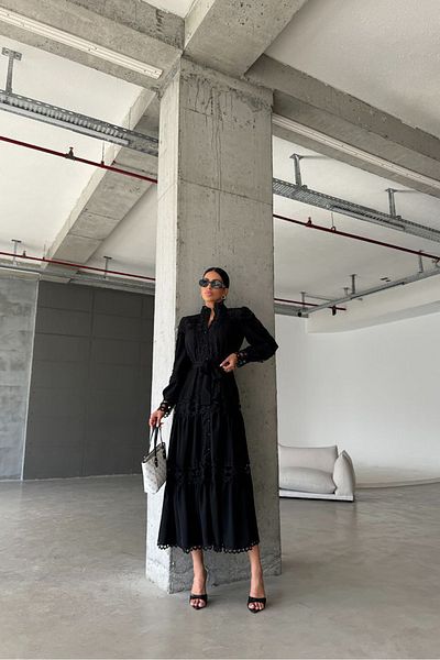 Neşeli Butik rochie lungă de damă cu design detaliat din dantelă NBMS42110