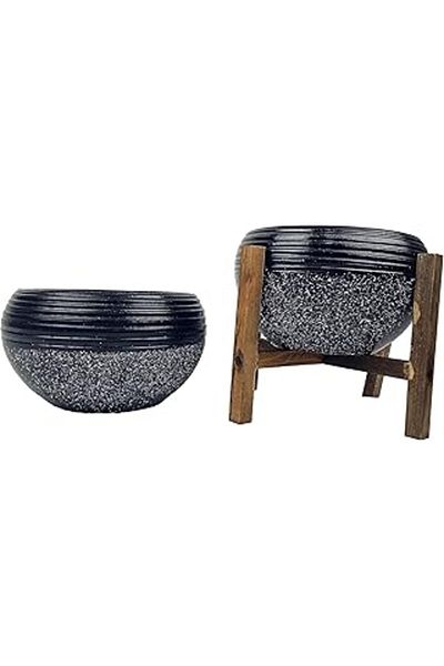 Mu Art Ahşap Plant Design Home Decoration Black Granite Cube Arrangement Flower Pot Planter Flower Pot Holder Living Room Flower Holder Set of Two (Aya