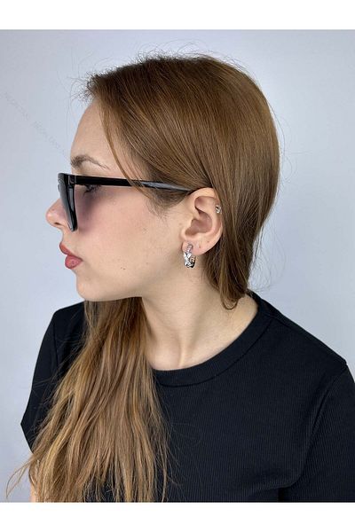 Neon Takı by Atalay Sensitivity Tag and Zircon Stone, Crossed Figure, Earring 451, Silver Color